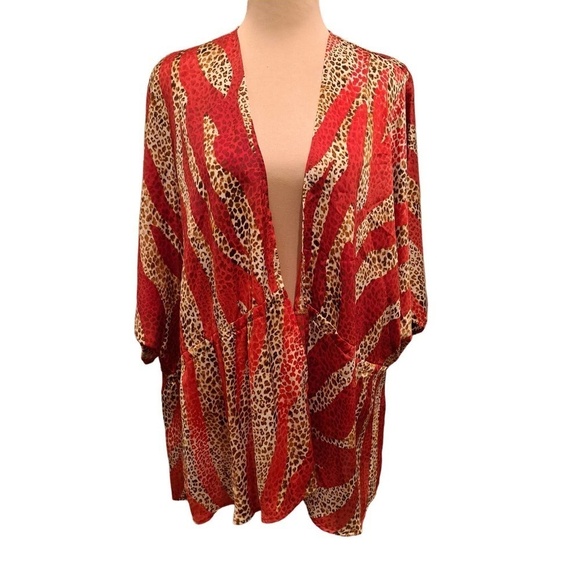 Sweaters - Rafaella Studio Red and Leopard Print Mini Duster Size XL